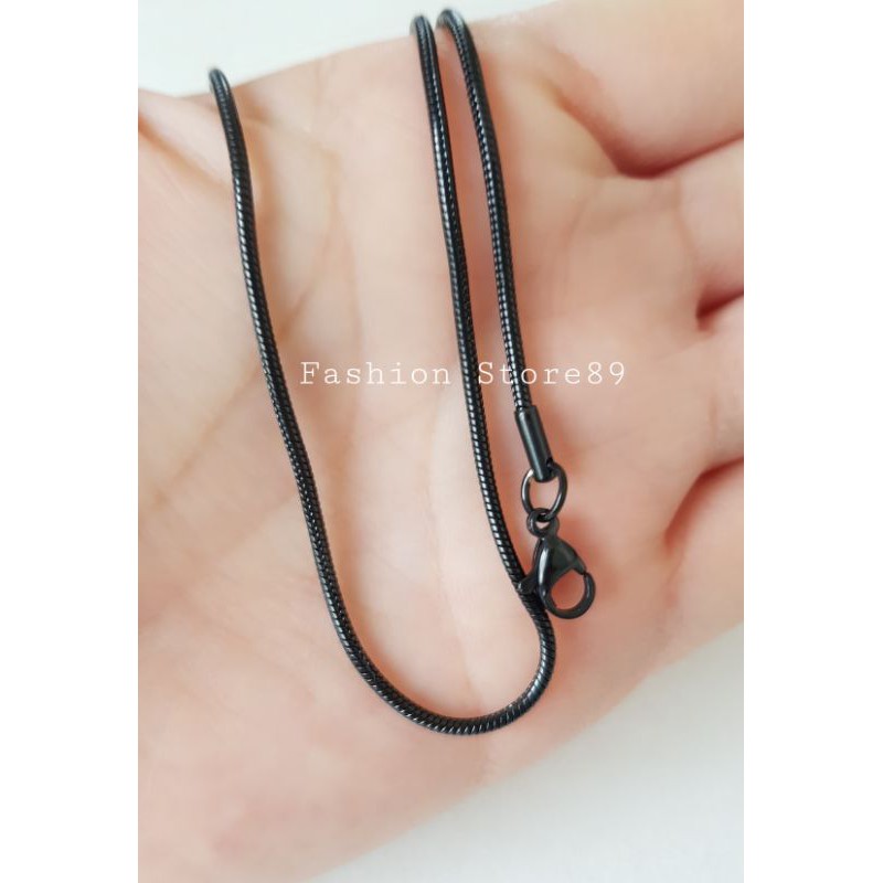 Kalung Titanium Black bulat kotak panjang 45cm 50cm 60cm hitam kualitas terjamin antikarat Selamanya