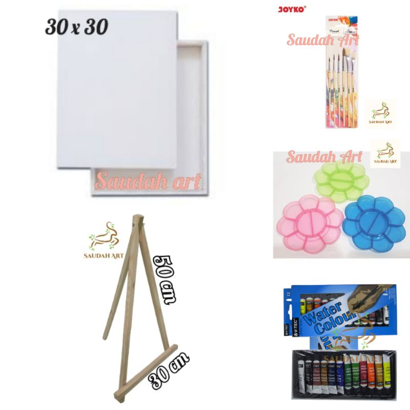 

Paket Lukis Lengkap (kanvas 30x30,kuas,palet,cat air @6ml,easel 30x50)