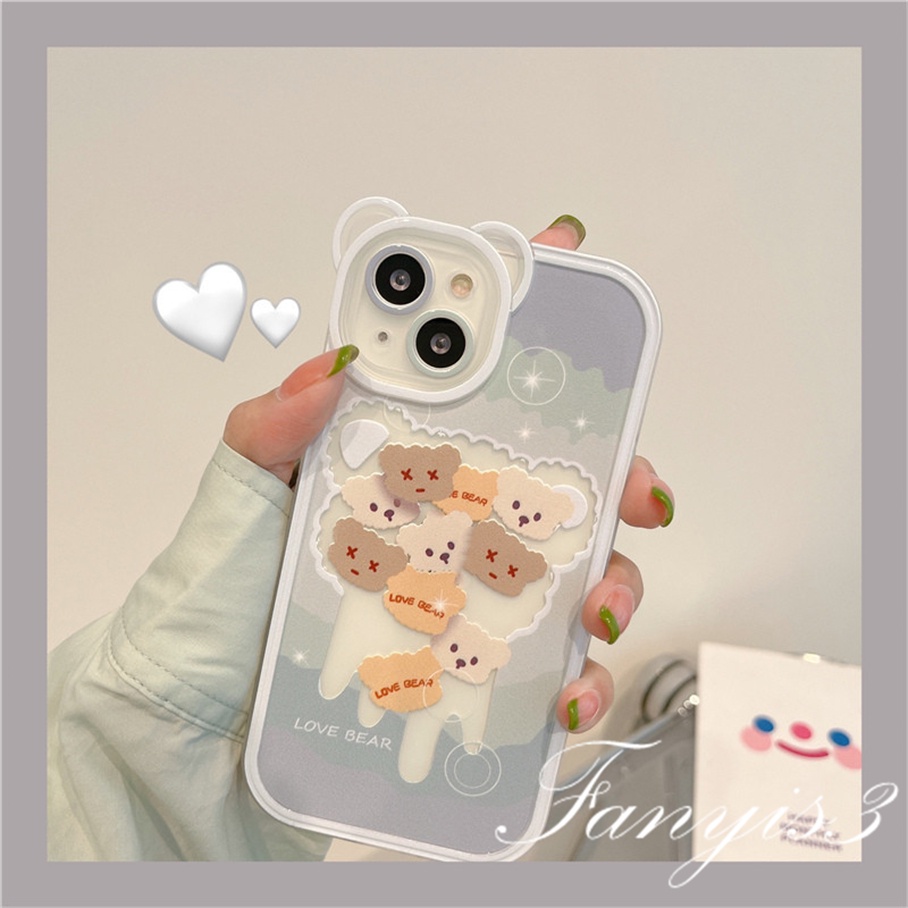 Compatible For iPhone 14 13 12 11 Pro Max X XR Xs Max 8 7 6 6s Plus SE 2020 Soft Case Pelindung Desain Kartun Kepala Beruang Untuk