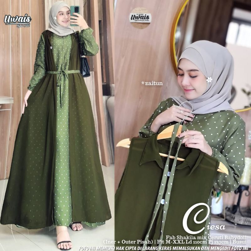 GAMIS CIESA UWAIS // SETELAN WANITA MUSLIM 2in1 INNER + OUTER // DRESS MUSLIMAH BAHAN SHAKILA MIX CE