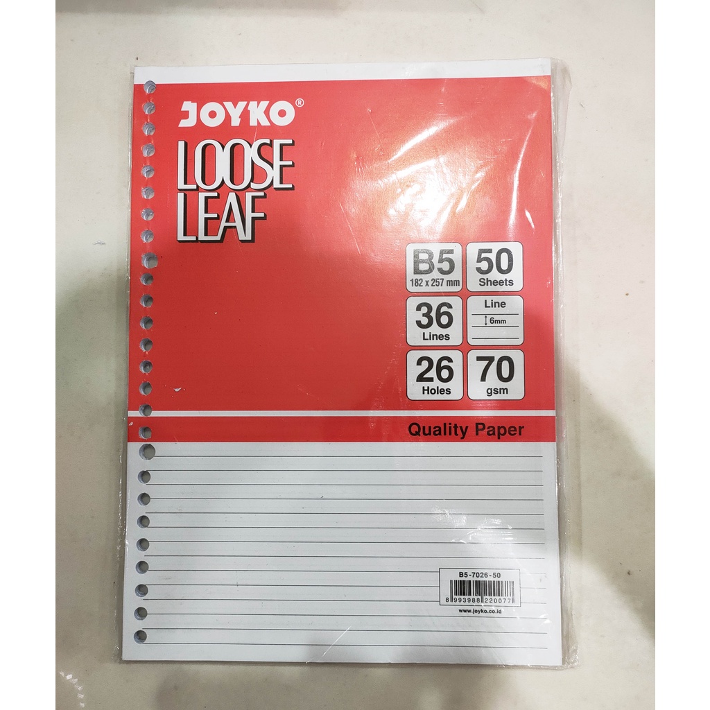 

LOOSE LEAF / KERTAS ISI BINDER / FILE JOYKO GARIS / LINED B5 50 SHT