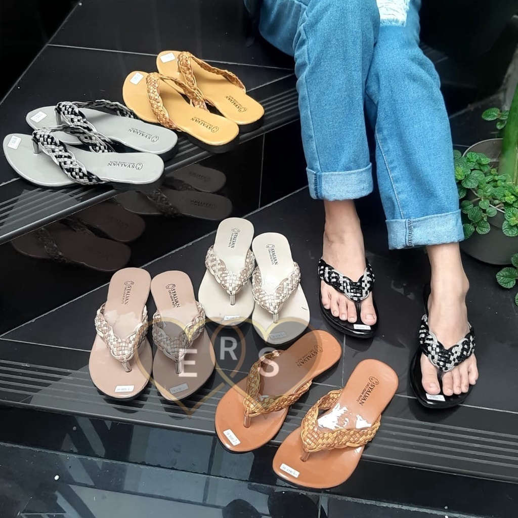 TOKOERS SDPD09 Sandal Wanita Perempuan Sandal Teplek Jepit - Motif Rajut