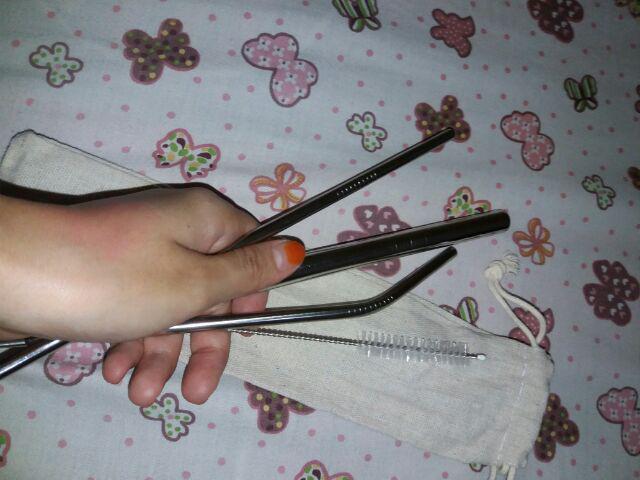 Set 5pcs Sedotan Minuman Dengan Bahan Stainless Steel Dan Warna Putih Stainless Steel Straw Straws