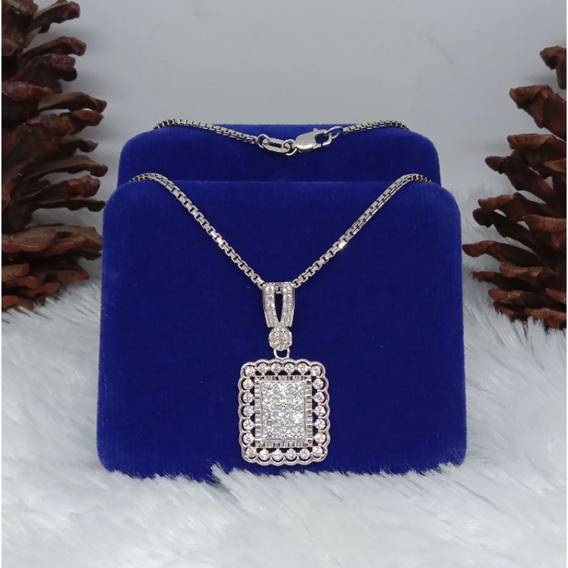 kalung italy liontin kotak slip cor mata-mata, emas putih kadar 420(9k)