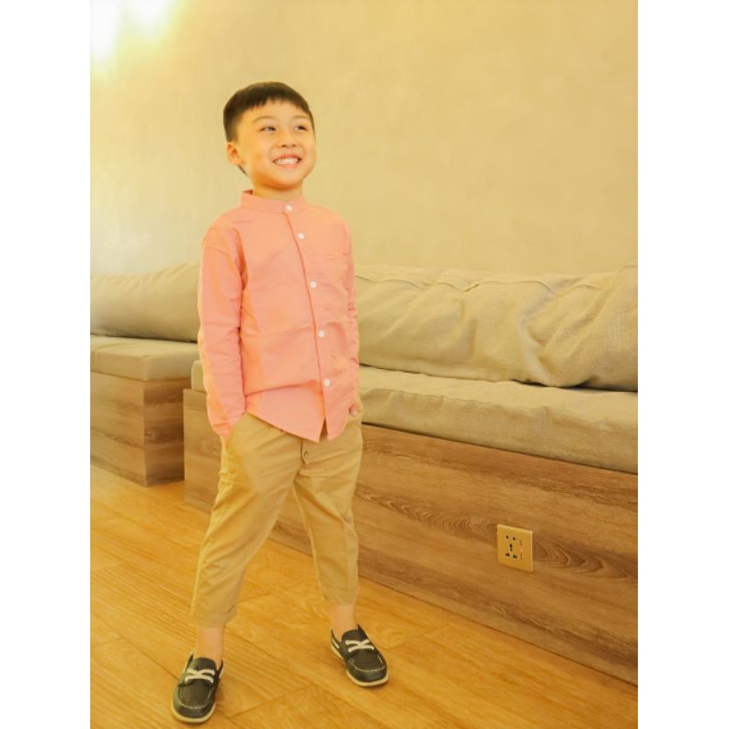 Yobebee Kemeja Linen Anak Laki Laki Tangan Panjang Usia 2 3 4 5 6 Tahun Baju Atasan Kids Polos Model Casual Formal Koko Chiangi Shirt Couple Kembaran Anak dan Ayah