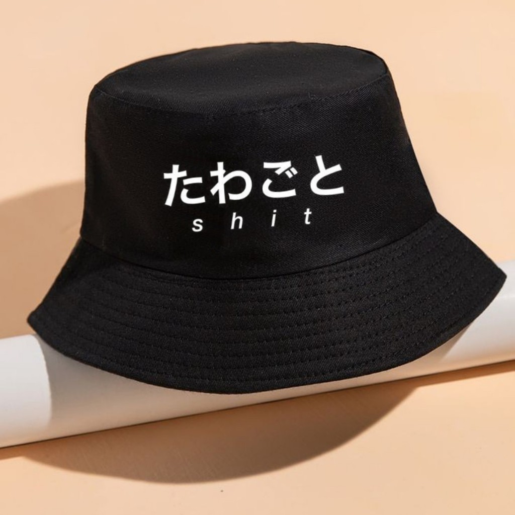 Topi Bucket Hat Hitam Wanita Pria Korea Japan Kpop Drakor shit Buckethat Keren Korean Jepang Ori