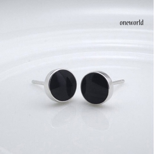 OW@ Men's Women's 925 Sterling Silver Black Vinyl Earrings Ear Studs Jewelry Charm