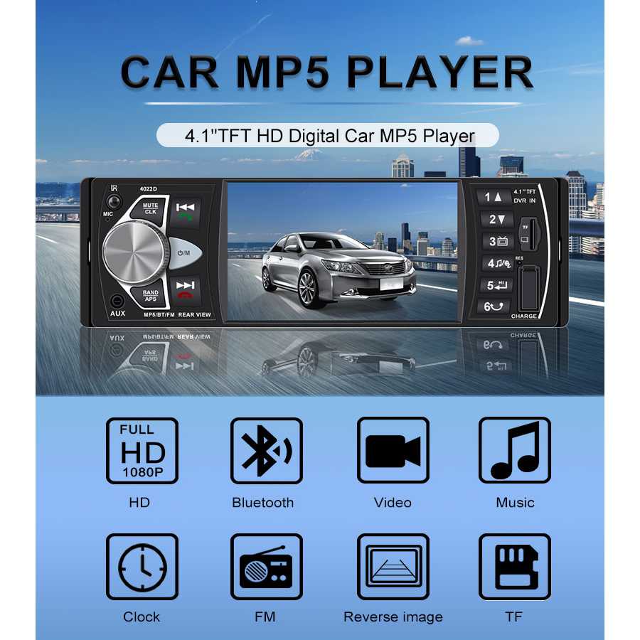 Kklusb Tape Audio Mobil Bluetooth MP5 Parkir Monitor 4.1 Inch 4022D-Hitam