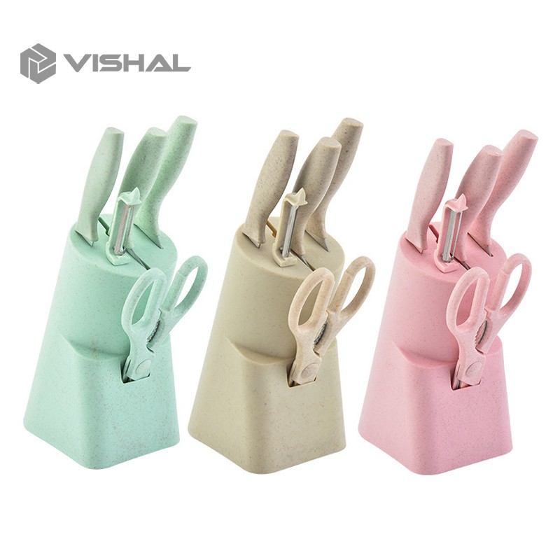 VISHAL 6 in 1 Kitchen Knife Set / Talenan Pisau Tatakan Pengupas Gunting Dapur Set ​VS-1814