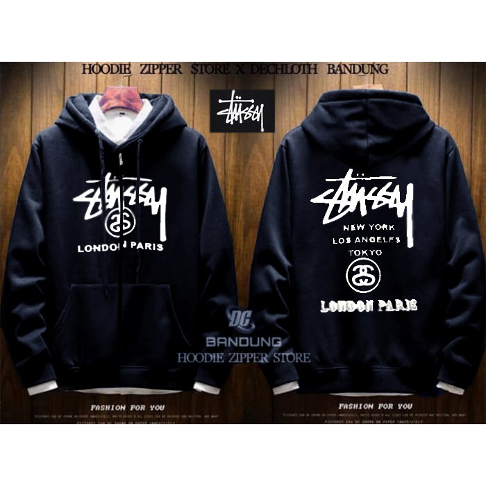 JAKET PRIA STUSSY TOKYO LONDON HITAM MURAH