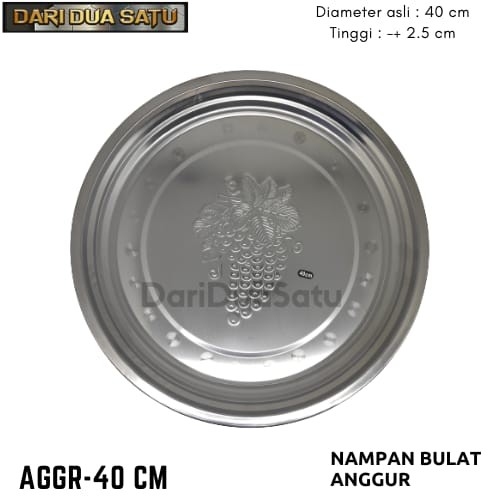 Nampan Baki Bulat Stainless Motif Buah Anggur 40 cm