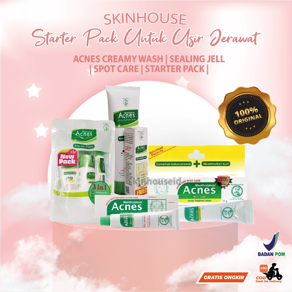 Skinhouseid Acnes Creamy Wash Sealing Jell Spot Care Starter Pack Paket Skincare Untuk Kulit Berjerawat