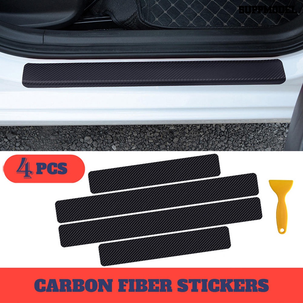 Suppmodel 4Pcs / Set Strip Trim Pelindung Pintu Mobil Anti Gores Bahan Carbon Fiber Tahan Suhu Tinggi