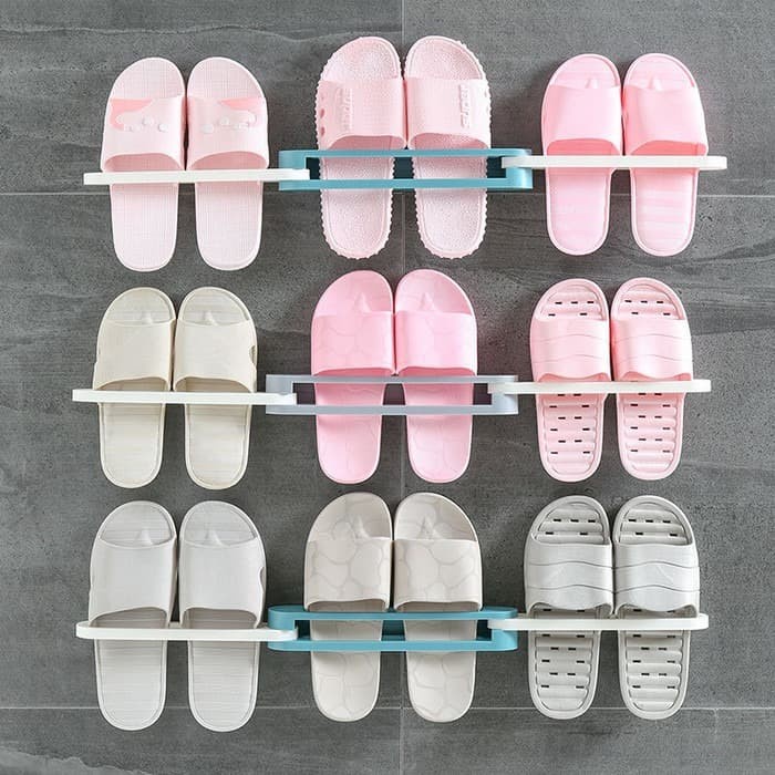 BAROKAH GAMIS Rak Sepatu Tempel Dinding 3in1 Rack slipper sendal handuk anak kost