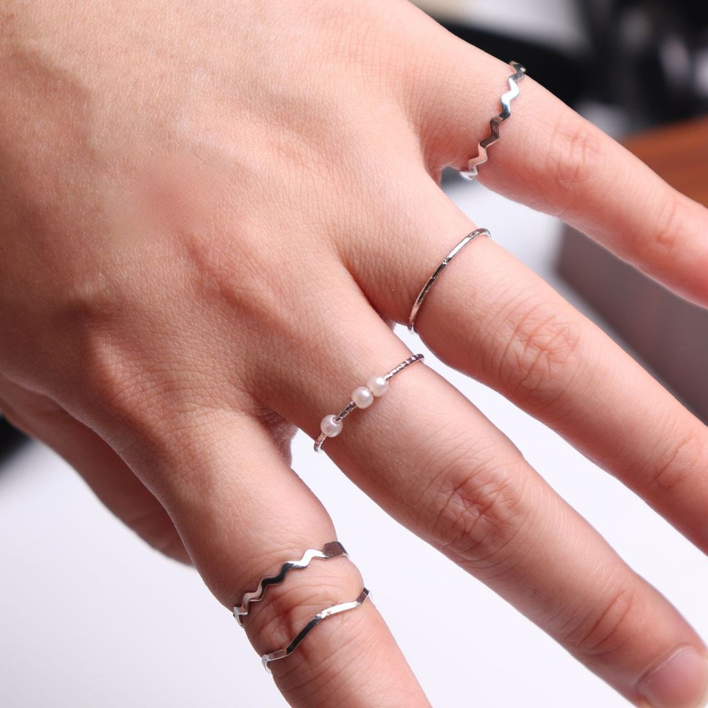 5PCS/SET Cincin wanita kasual mutiara fashion Korea