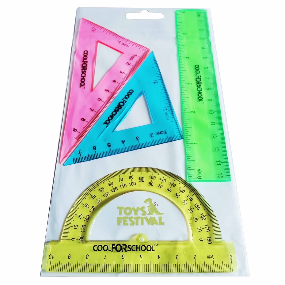 1 Set Isi 4 Pcs Penggaris Edukasi Panjang 15 cm Segitiga dan Busur
