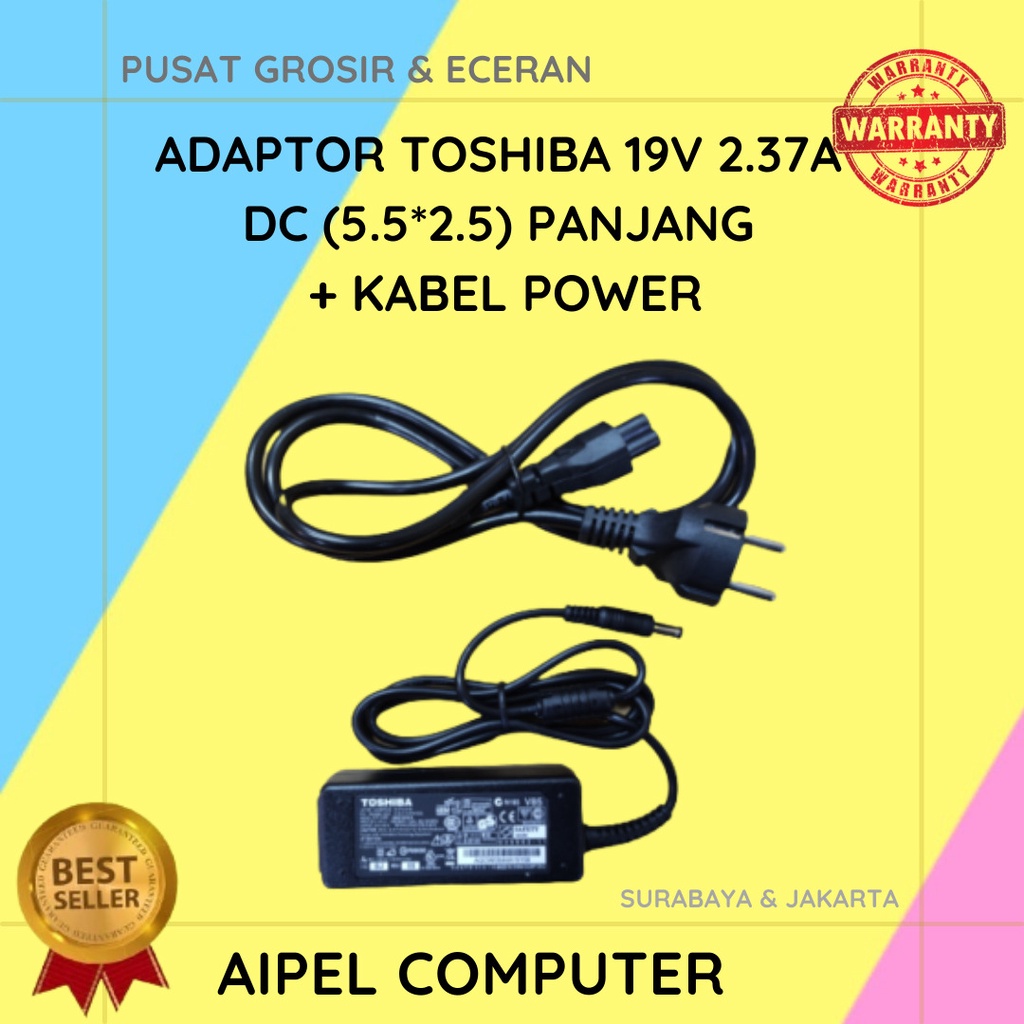 TOSHIBA192375525PKP | ADAPTOR TOSHIBA 19V 2.37A DC (5.5*2.5) PANJANG + KABEL POWER