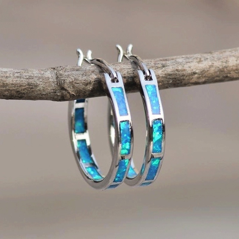 Anting Wanita Bahan Sterling Silver 925 Bentuk Bulat Aksen Opal Untuk Pesta Ulang Tahun