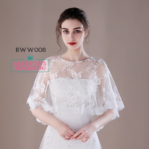 [PRODUK TERBATAS] BOLERO WANITA LACE AKSESORIS CARDIGAN PESTA BROKAT KOREA PUTIH BWW008