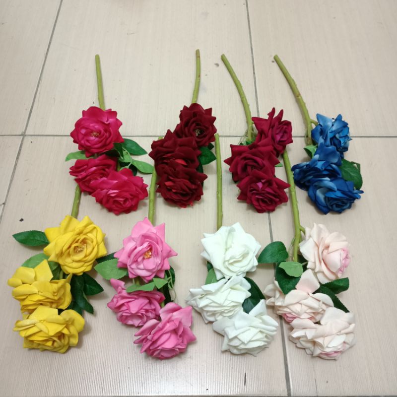 Bunga artificial (ROSE) mawar bludru artificial 3kuntum