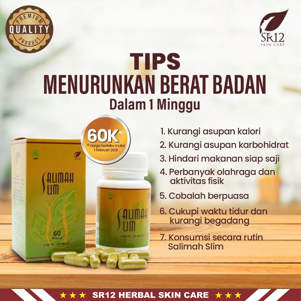 Salimah Slim SR12 Herbal | Obat Herbal Diet | Obat Herbal Pelangsing | Penurun Berat Badan SR12 | Paket Pelakor