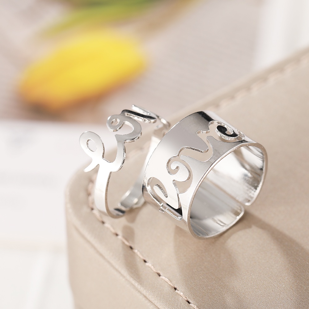 Fashion Couple Rings Key Letters Hollow Gold Silver Ring Set Women Finger Ring Simple Jewelry Accessories