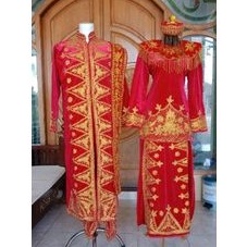 baju pengantin Betawi bordiran bludru sepasang lengkap