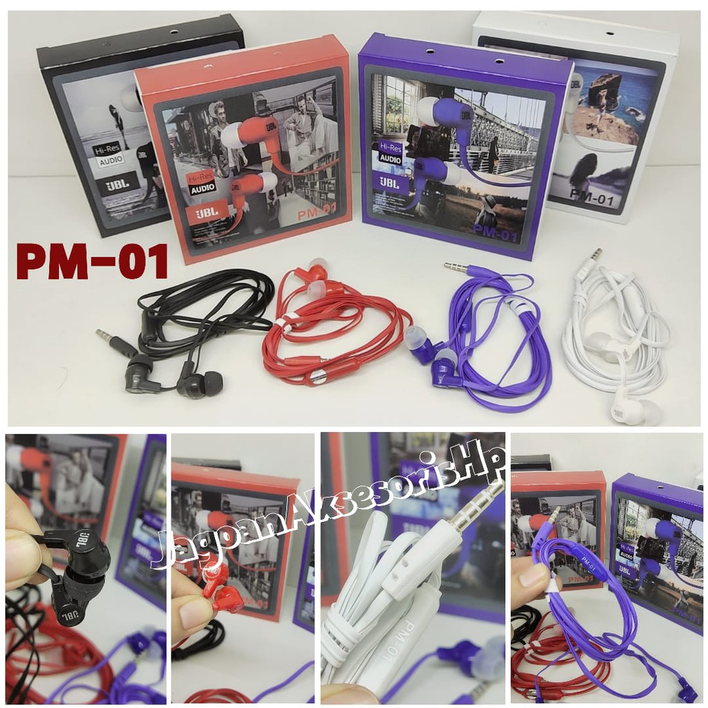 PM-01 Handsfree Kabel plus Microphone Hi-Res Audio Wired Headset Stereo Universal Kwalitas Bagus