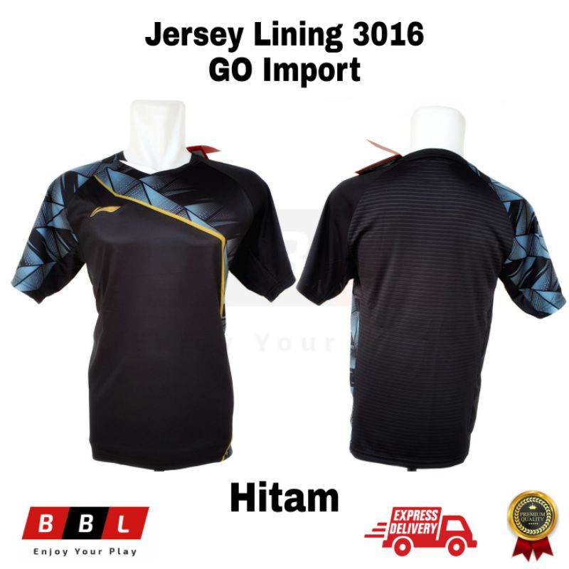 Kaos Badminton Lining 3016 Hitam GO Import / kaos bulutangkis Import / baju badminton lining murah