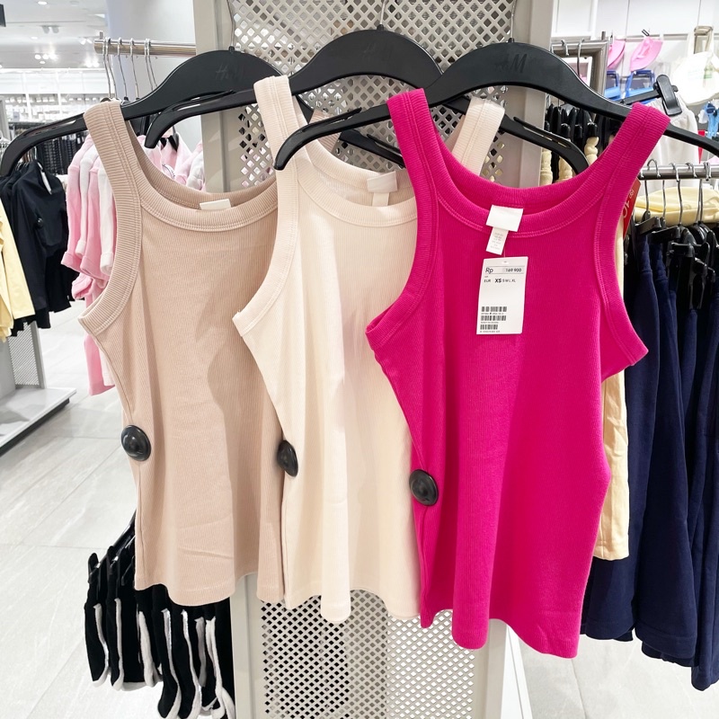 READY - HnM LONG rib knit halter top / original store H&M tank top wanita tebal tidak crop / tanktop