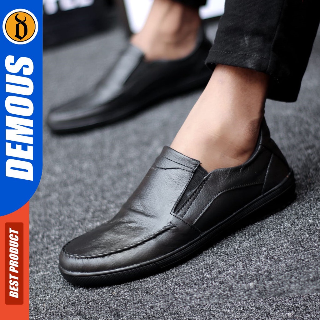 DEMOUS Wark - Sepatu Slip On Pria Casual Kulit Asli