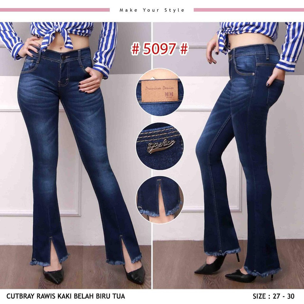 Celana Jeans Wanita Cutbray Slit Depan Rawis 27 28 29 30 31 32 33 34 Bisa Bayar Ditempat(COD)