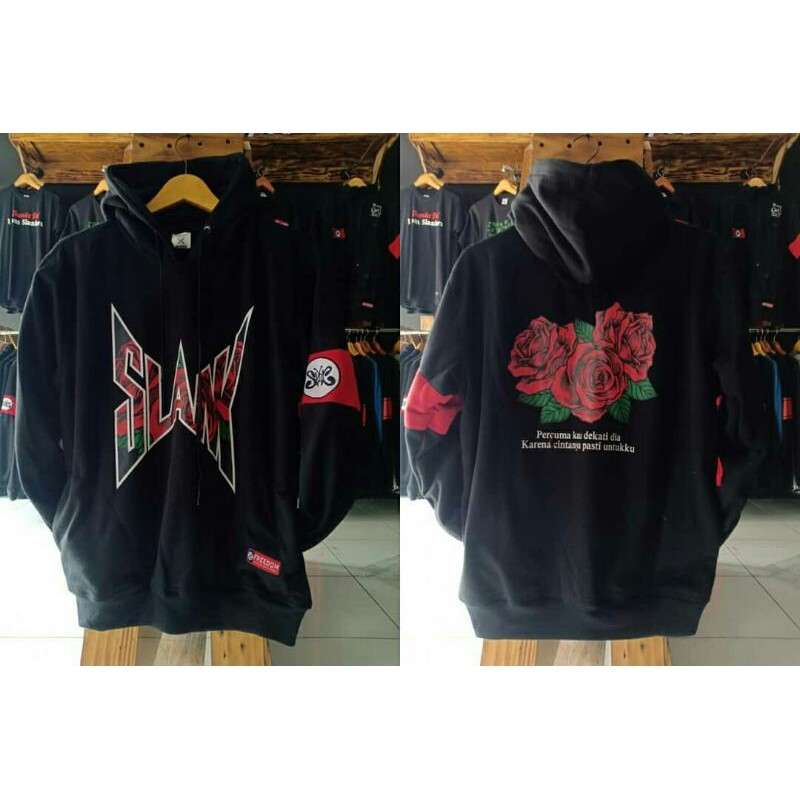 sweater Hoodie slank mawar merah