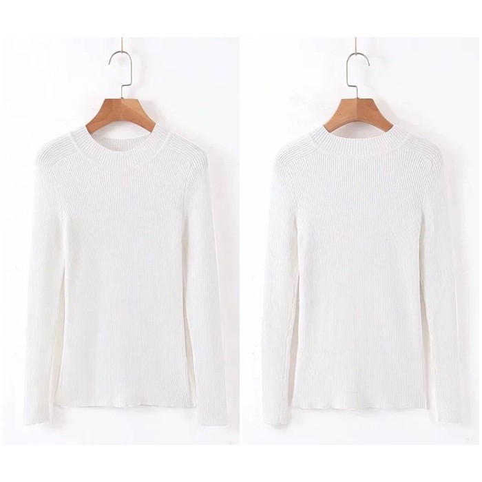 [baju wanita korea]  Sweater Rajut Wanita Blouse Lengan Panjang Korea Import Putih