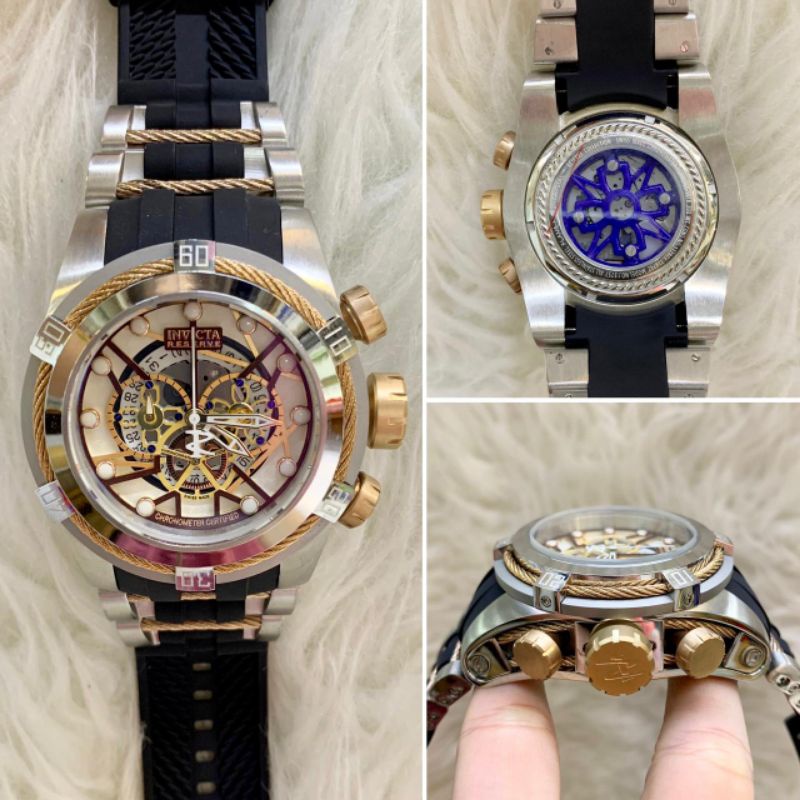 Real Pic - Jam tangan pria INVICTA RESERVE Choronograph strap rubber SILVER