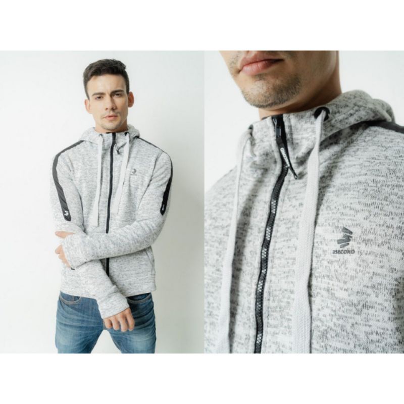 JAKET HOODIE ZIPPER 3SECOND UNLIMITED EDITION AL GHAZALI ORIGINAL NEW ARRIVAL SOFT GREY MURAH MEWAH 