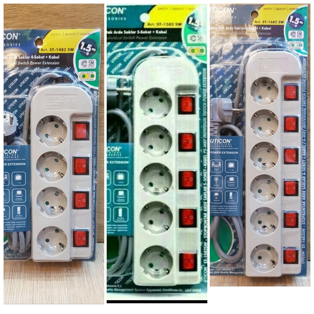 Cok Sambung / stop kontak arde + saklar kabel 1.5 M / stop kontak MEREK UTICON