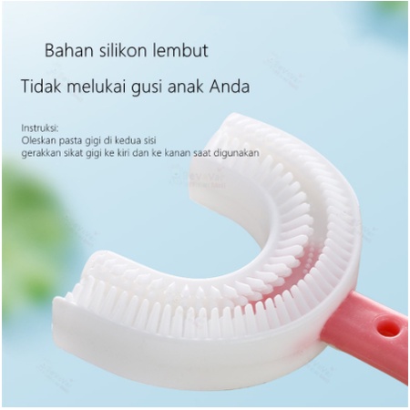 Sikat Gigi Bayi Anak Silikon Bentuk U Children's U Shaped Toothbrush Tooth Brush Baby Type U 360°