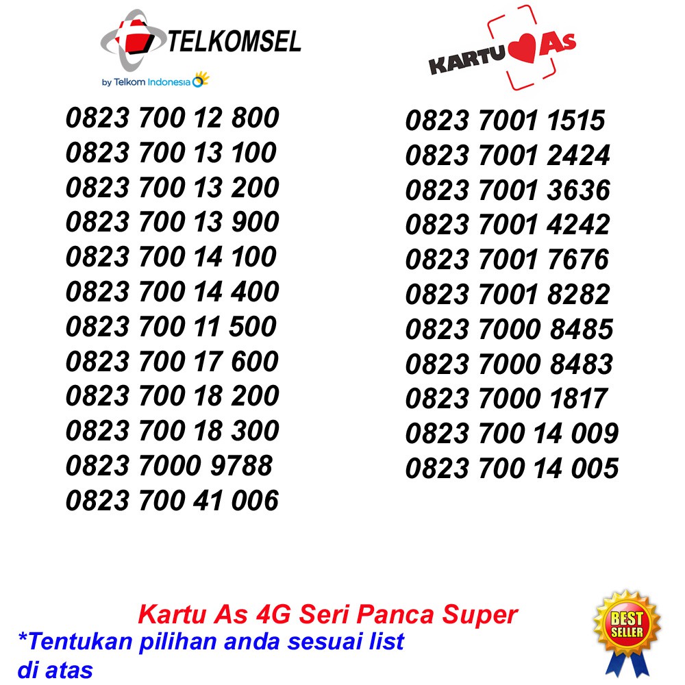 Nomor Cantik Telkomsel As 7000 Kartu Perdana 4G Lte