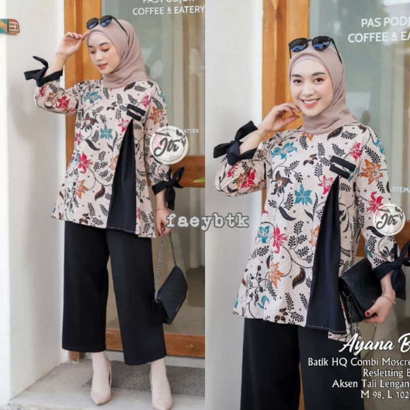 tey-17 Batik wanita ASJ SA HRB026 Kenongo Kemeja Tosca Pendek-AYANA HITAM