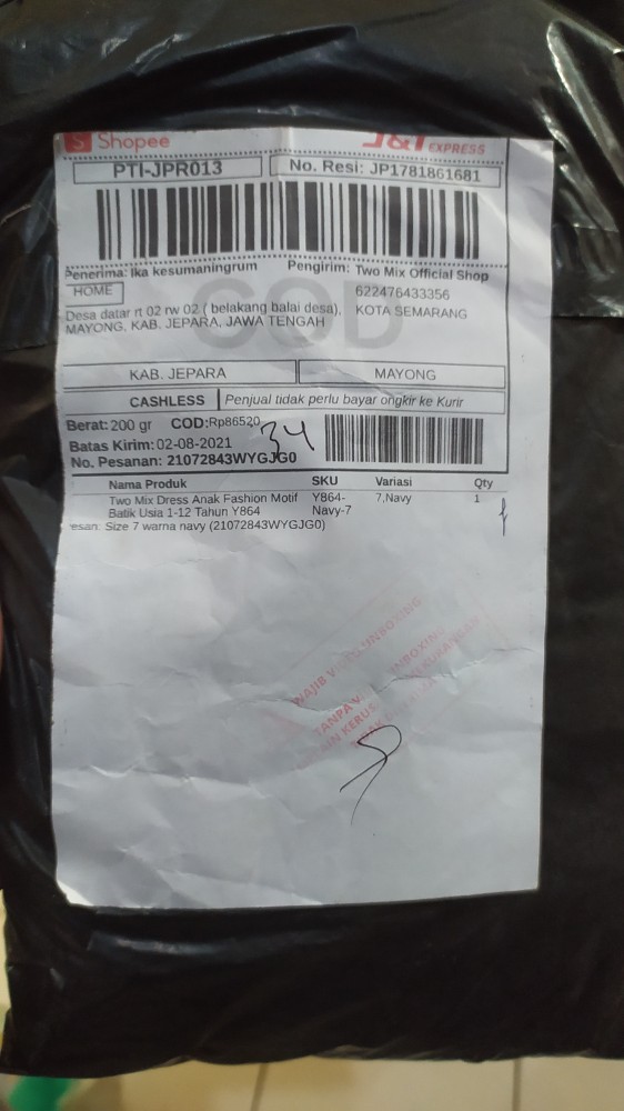 Two Mix Dress Anak Fashion Motif Batik Usia 1-12 Tahun Y864