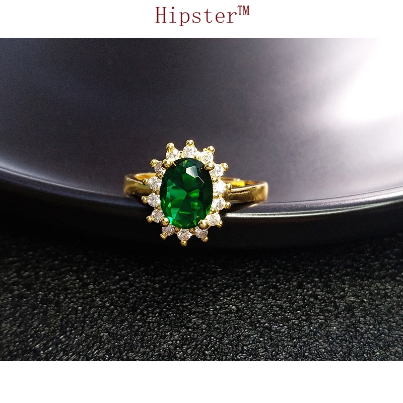 New Elegant Graceful Inlaid Emerald SUNFLOWER Ring