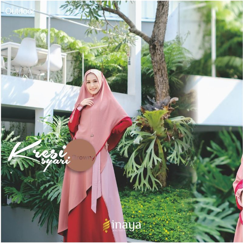 Gamis Inaya Terbaru by Adelia pasha Ungu Kresi Syari Brown