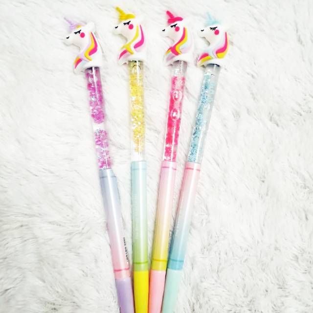 

Pulpen gel glitter unicorn kepala