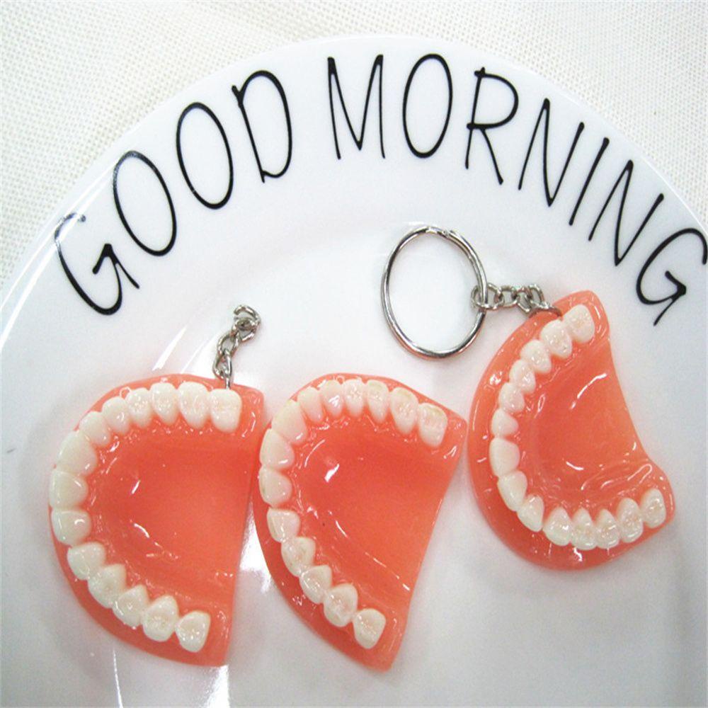 Lanfy Tooth Key Chain Dental Decoration Simulasi Kreatif Resin Bentuk Gigi Gigi Palsu Key Chain