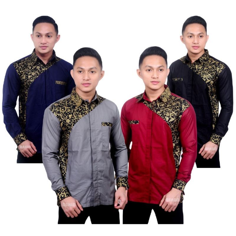 KEMEJA PRIA - KEMEJA BATIK KOMBINASI - ATASAN BATIK PRIA LENGAN PANJANG MOTIF AKAR OZILA