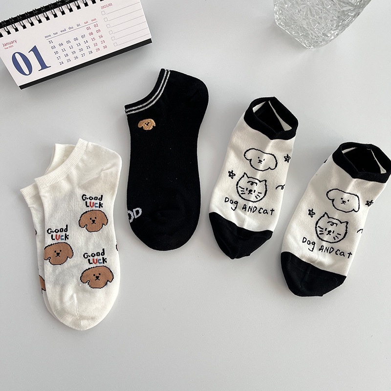 GO! KK817 Kaos Kaki Wanita Pria Pendek Unisex Semata Kaki Ankle Motif anjing Socks Korean