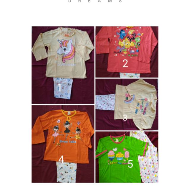 Piama baju tidur KAOS 100% KATUN HALUS anak laki perempuan boy girl cowok cewek buchi usia 4 5 6 7 8 9 10 11 12 tahun