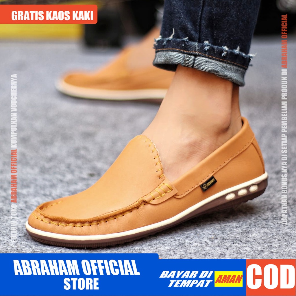 ABRHM x MYTH Sepatu Slip On Pria Sepatu Pria Casual Slip Sepatu Cowok/Cowo Kulit Asli Sepatu Kasual Slop Anti Slip Semi Formal Kerja Kuliah Gaya Santai Keren Kekinian Original Murah Terlaris