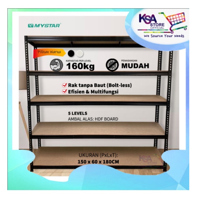 Mystar Rak Besi (Boltless) 600MM x 1500MM x 1800MM MDF - 4 LEVELS